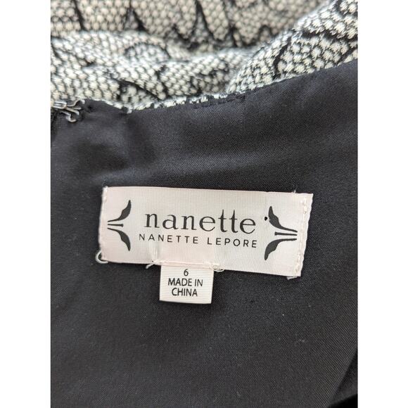 NANETTE LEPORE! FLOWER QUILTED, TEXTURED SWING SKIRTED DRESS, BLACK, CREAM! SZ 6 - Picture 6 of 9